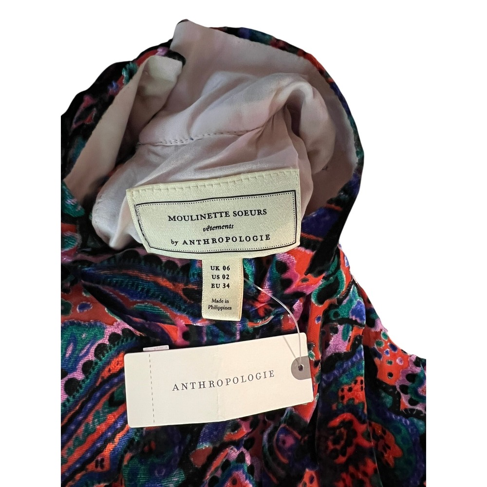 Moulinette Soeurs Anthropologie Velvet Paisley Halter Midi Dress Blue Orange 2 - Picture 2 of 15